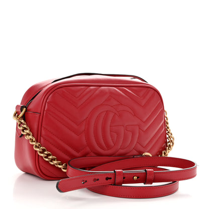 Gucci Calfskin Matelasse Small GG Marmont Chain Shoulder Bag Hibiscus Red 3 of 10