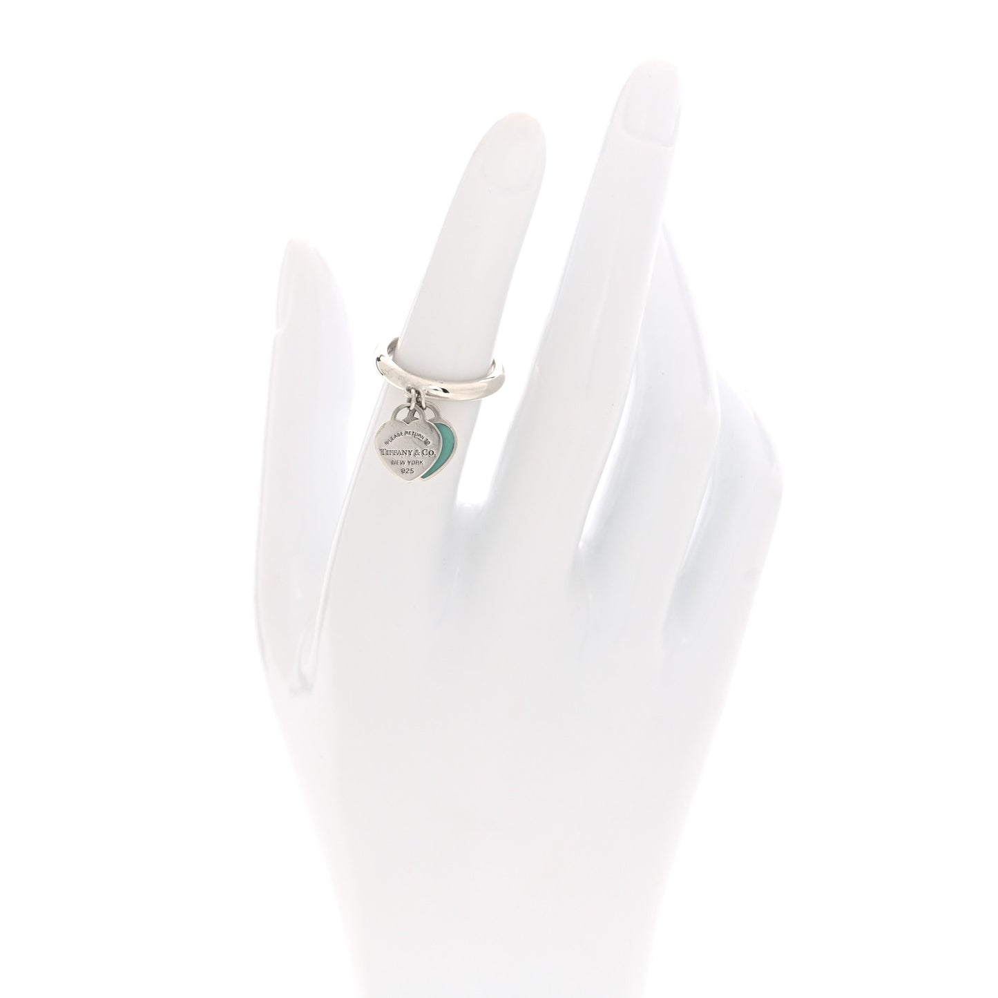 Sterling Silver Enamel Return to Tiffany Double Heart Ring 50 5.5 Blue
