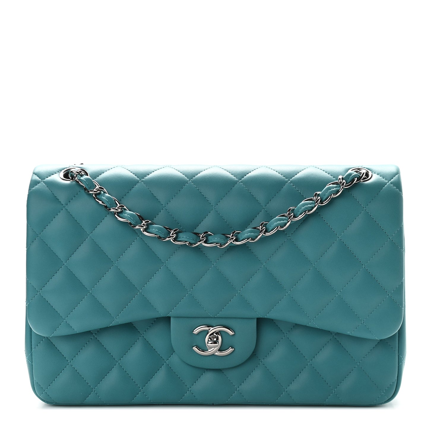 Lambskin Quilted Jumbo Double Flap Turquoise