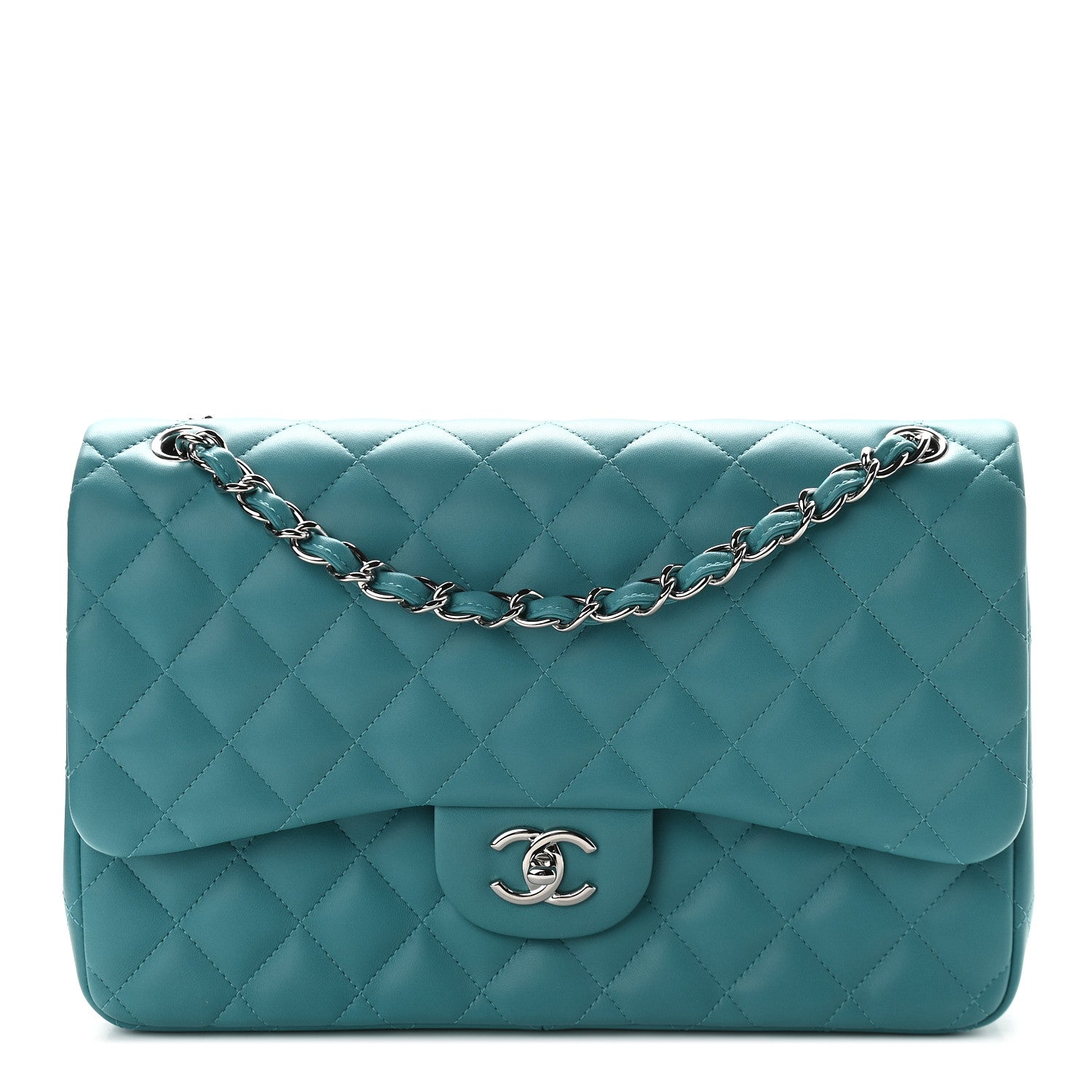 Chanel Lambskin Quilted Jumbo Double Flap Turquoise 1 of 9