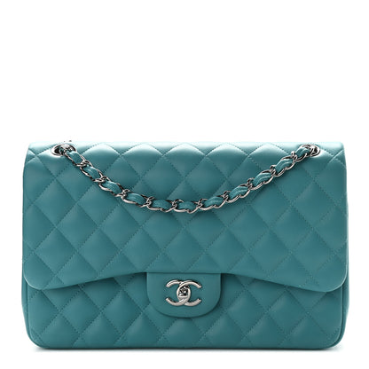 Chanel Lambskin Quilted Jumbo Double Flap Turquoise 1 of 9