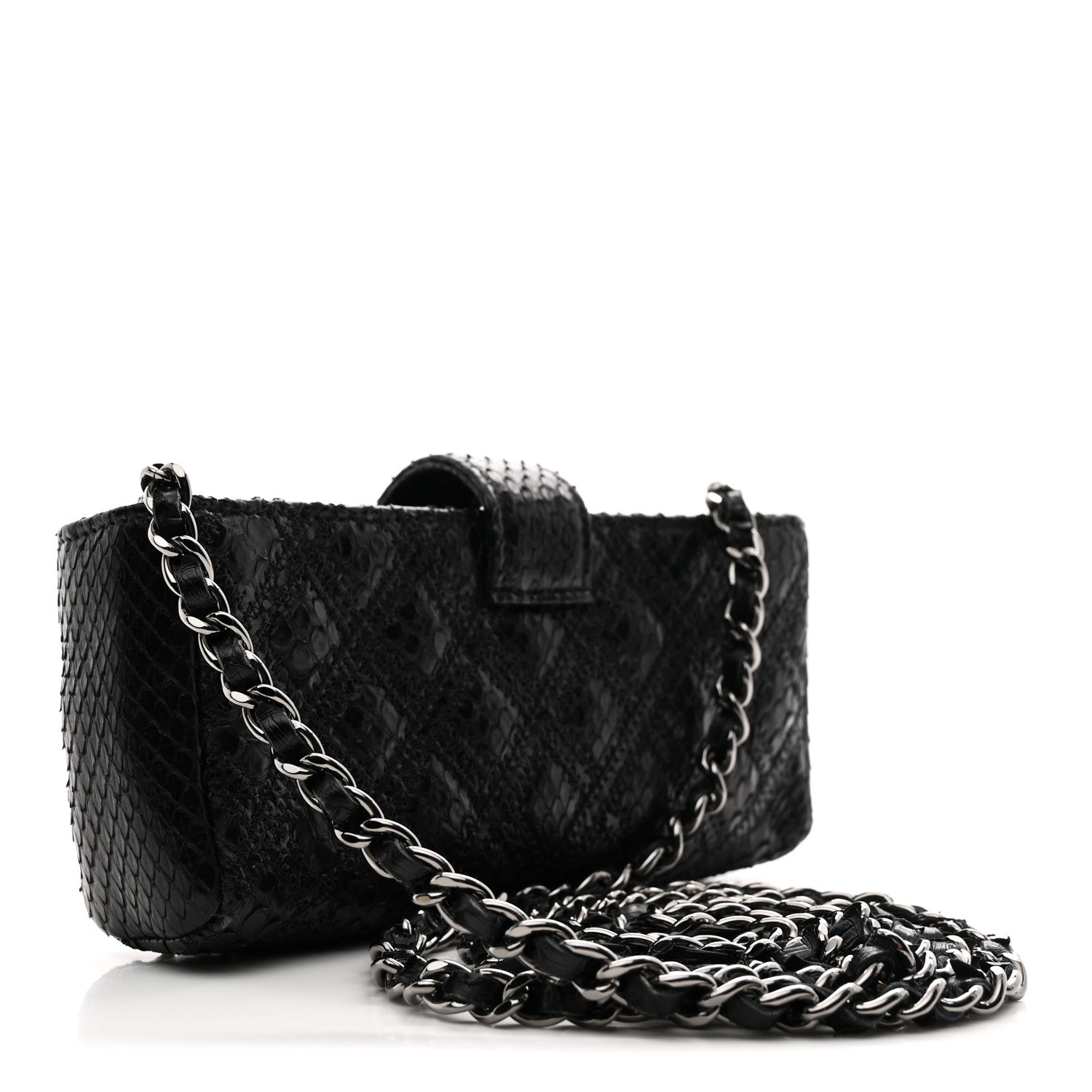 Chanel Snakeskin Quilted Phone Holder Clutch Black 3 of 13