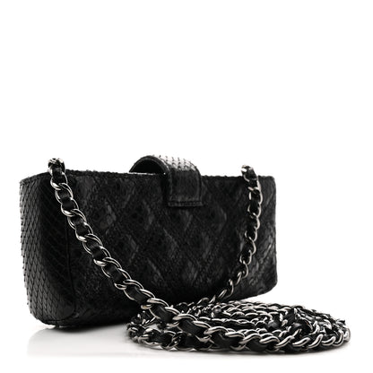 Chanel Snakeskin Quilted Phone Holder Clutch Black 3 of 13