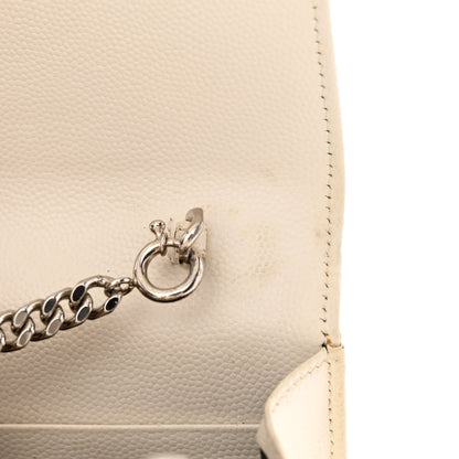 Saint Laurent Grain De Poudre Matelasse Chevron Monogram Envelope Chain Wallet White 15 of 21