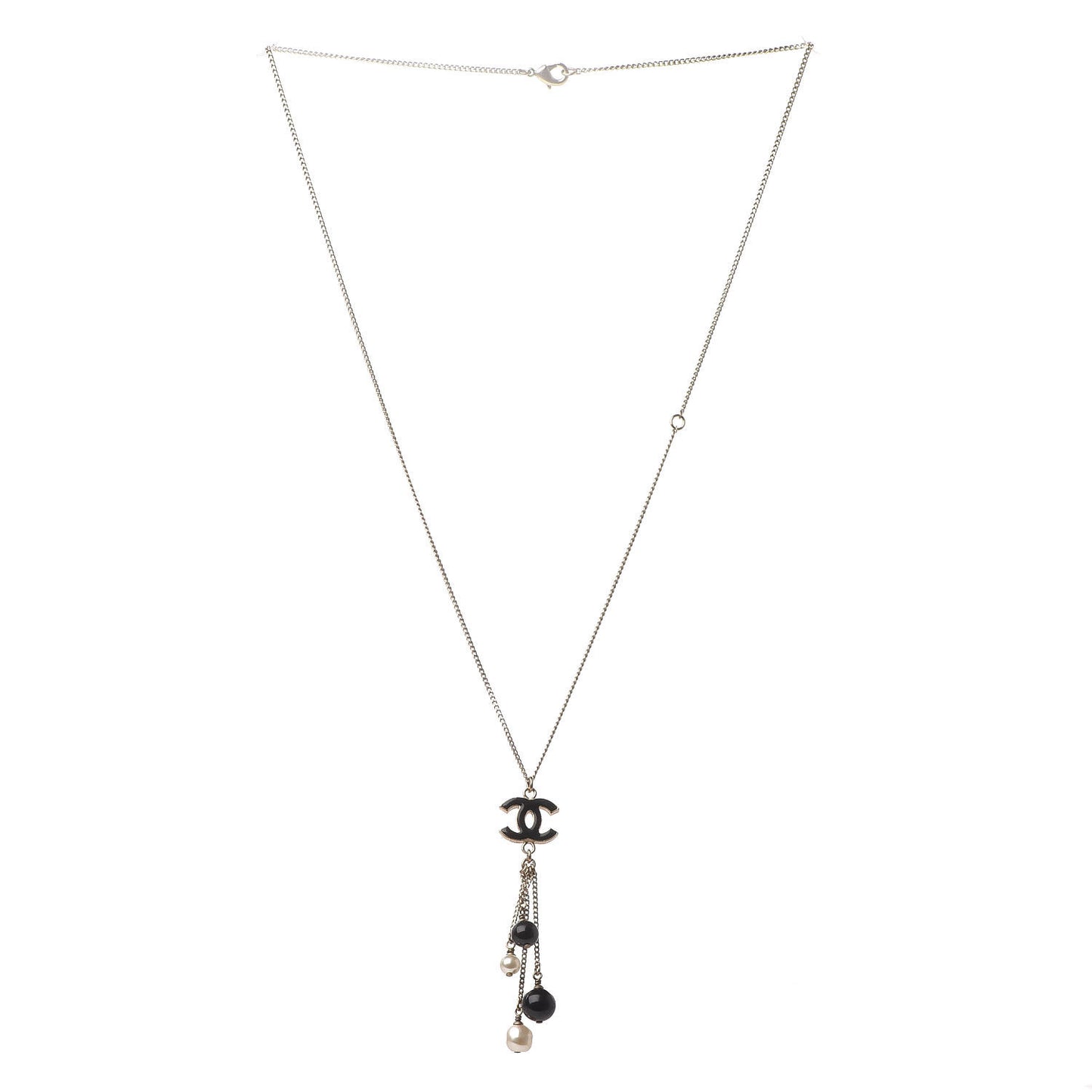 Enamel Bead Pearl CC Drop Necklace Black Gold