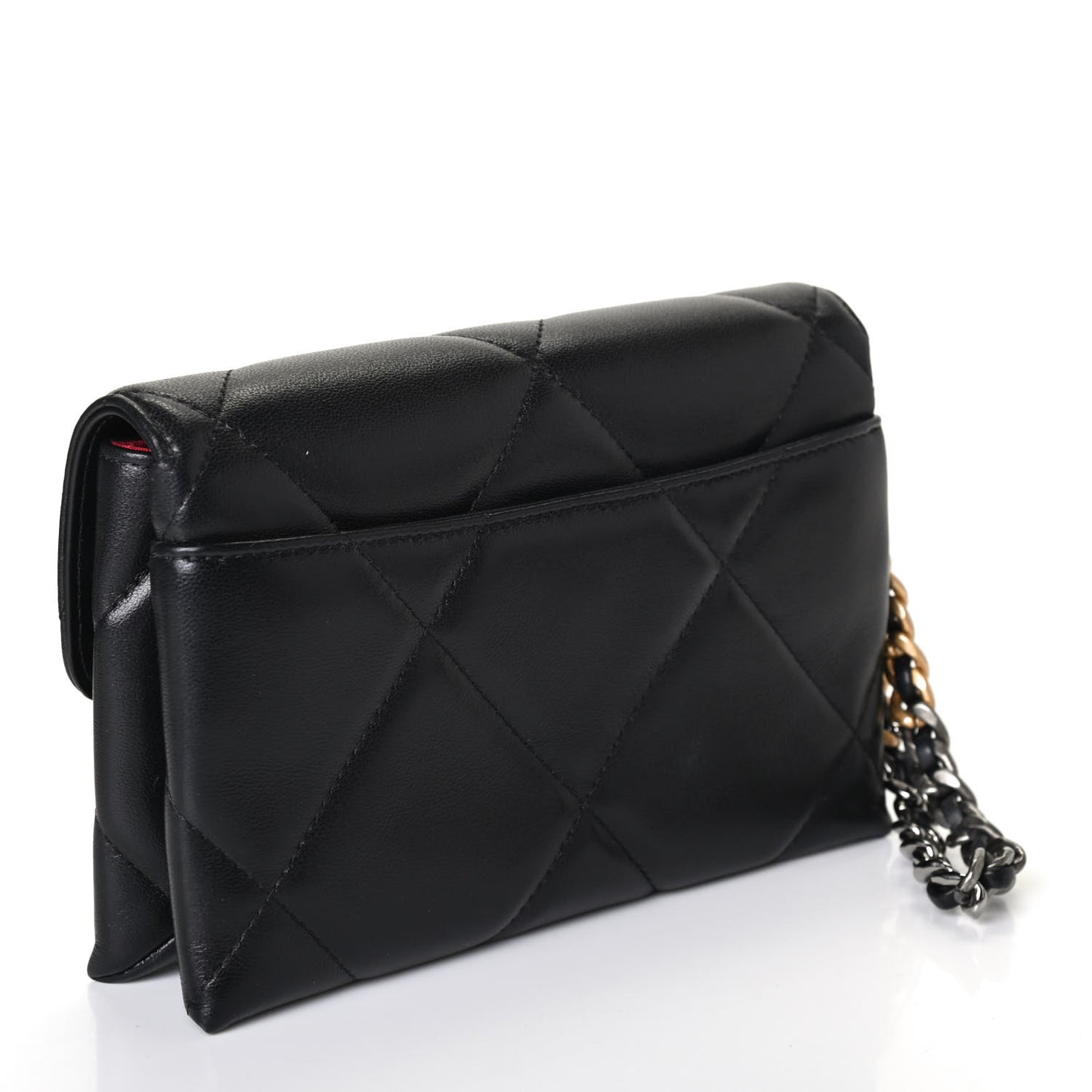 Lambskin Quilted Chanel 19 Flap Clutch Black