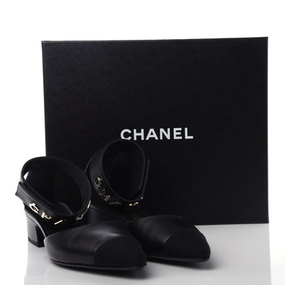 Chanel Lambskin Grosgrain Cap Toe Logo Ankle Strap Pumps 37.5 Black 11 of 11