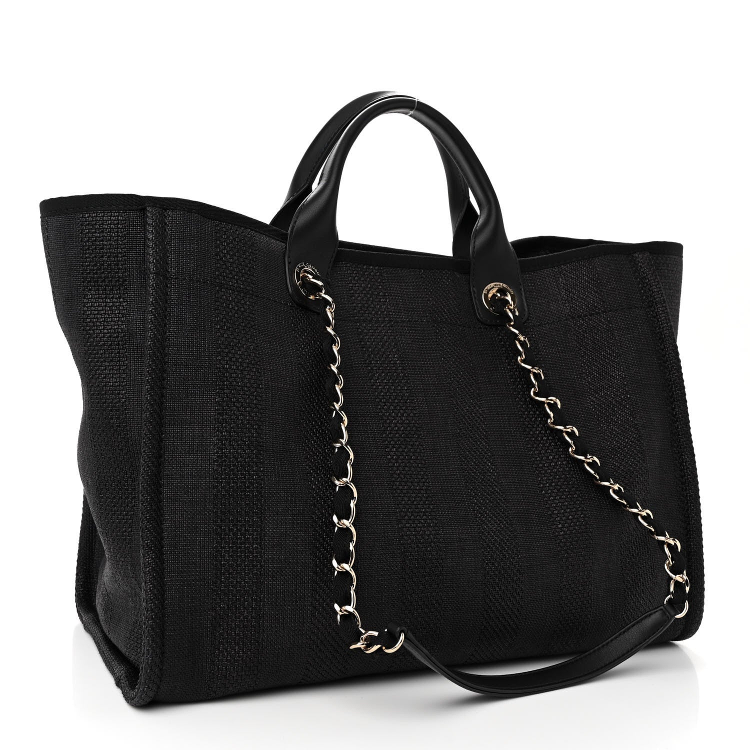 Chanel Mixed Fibers Calfskin Striped Deauville Tote Black 3 of 10