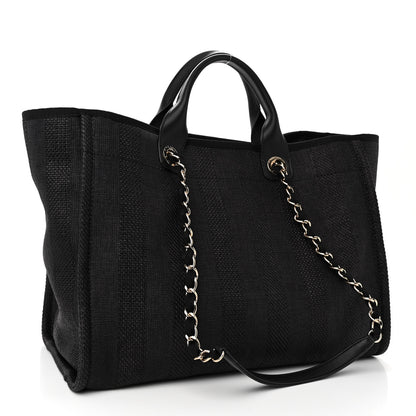 Chanel Mixed Fibers Calfskin Striped Deauville Tote Black 3 of 10