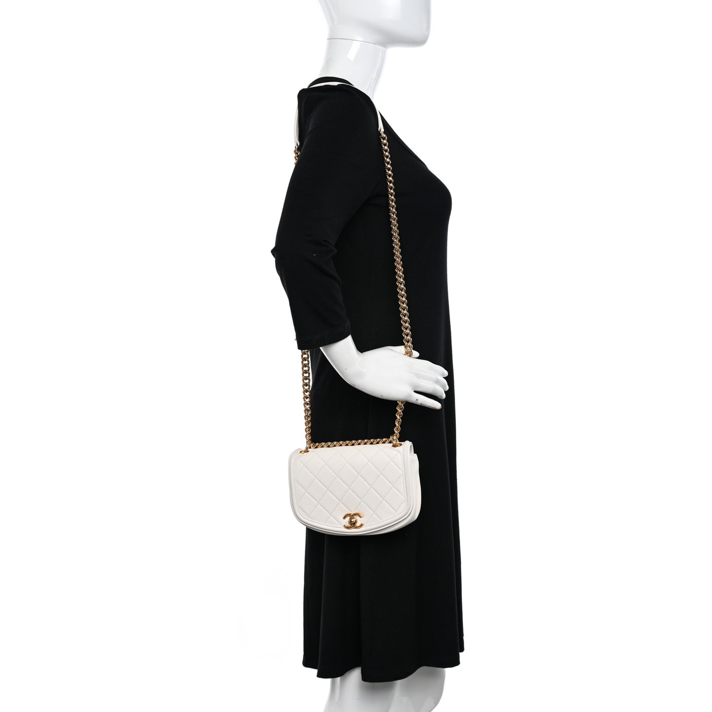 Calfskin Quilted Small Underline Flap White