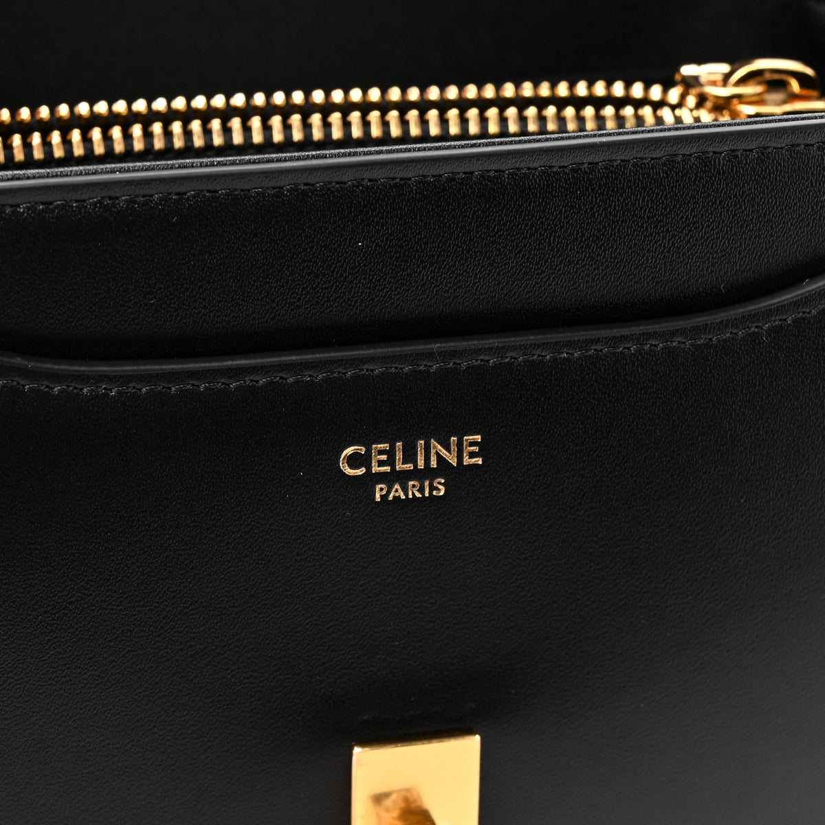 Satinated Calfskin Mini 16 Top Handle Bag Black