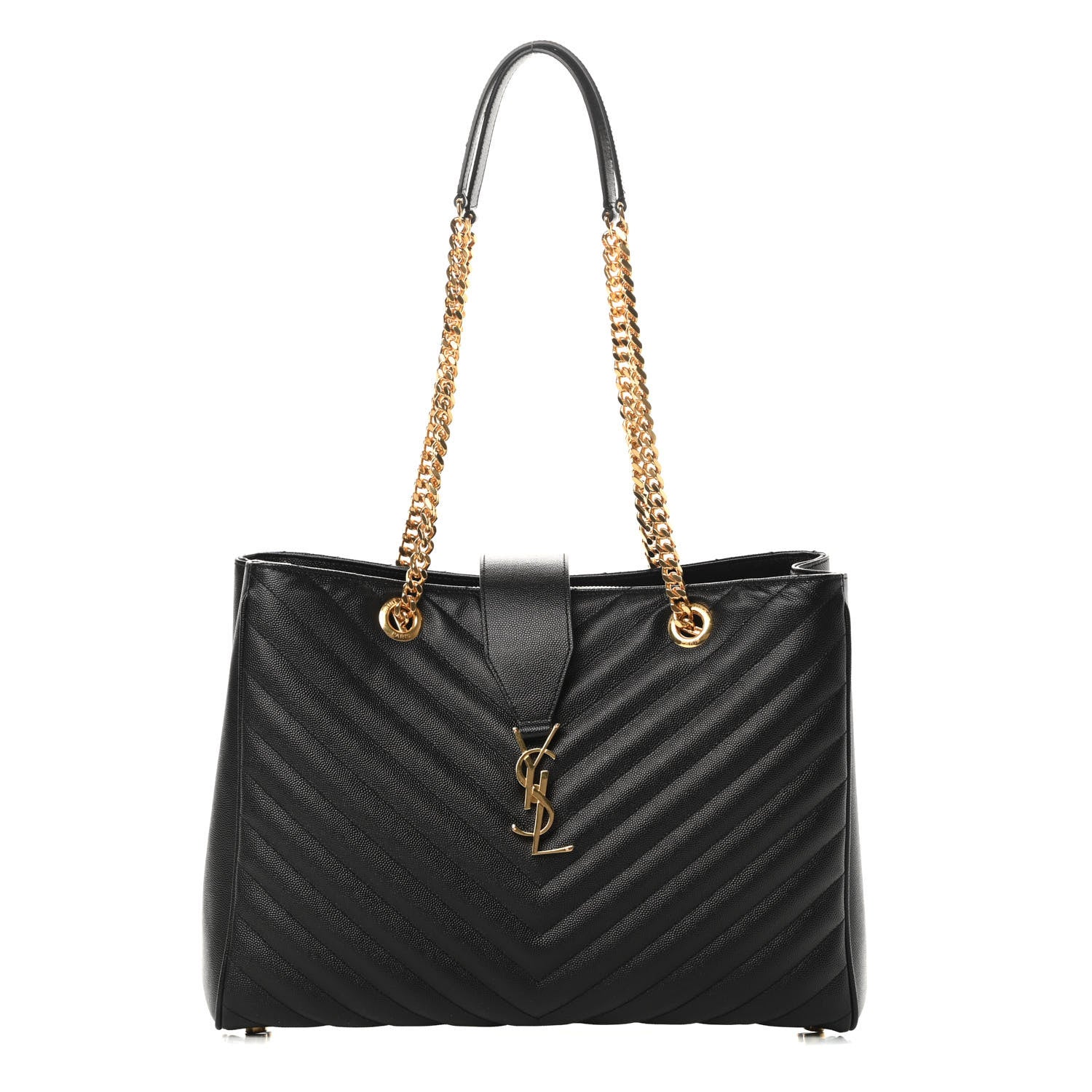 Saint Laurent Grain De Poudre Matelasse Chevron Monogram Shopping Bag Black 1 of 12