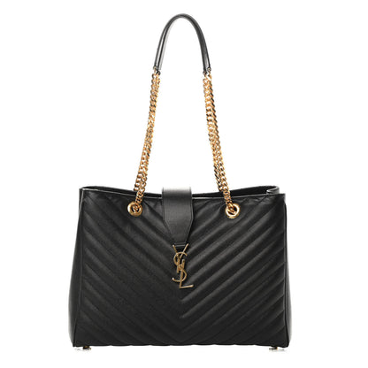 Saint Laurent Grain De Poudre Matelasse Chevron Monogram Shopping Bag Black 1 of 12
