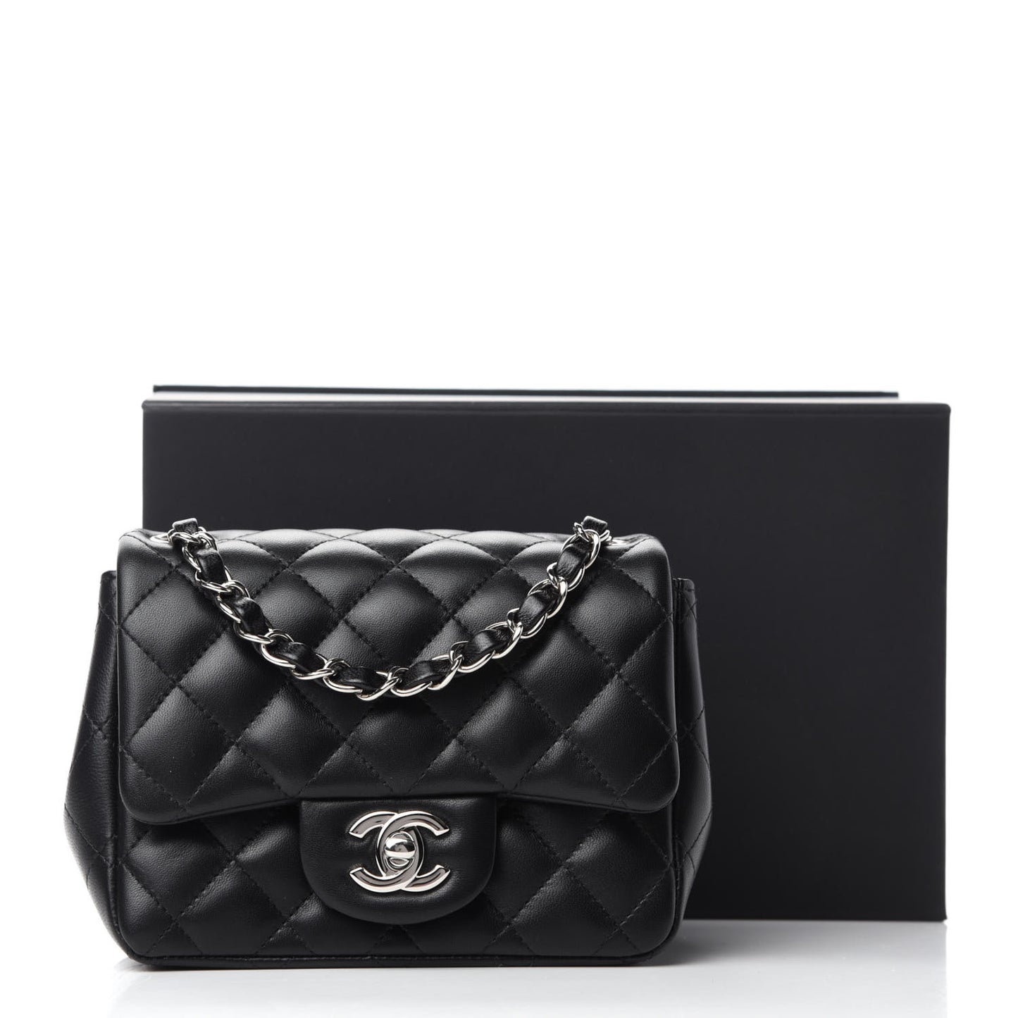 Lambskin Quilted Mini Square Flap Black