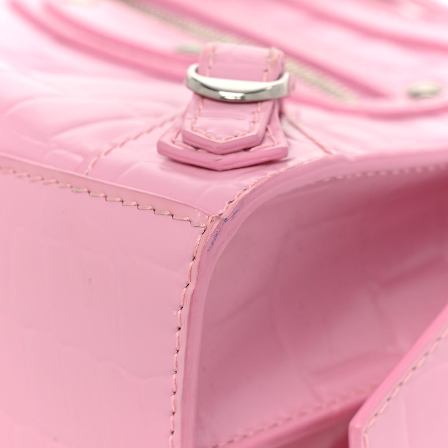 Semi Shiny Calfskin Crocodile Embossed Neo Classic Silver Hardware Mini City Pink