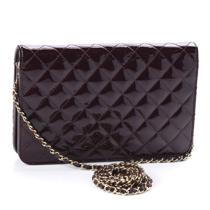 Chanel Patent Quilted Golden Class Wallet on Chain WOC Burgundy 3 of 10