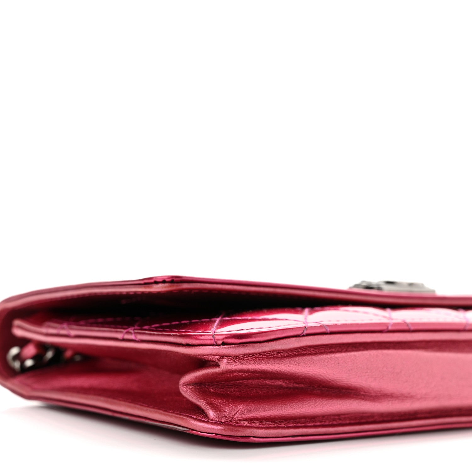 Chanel Metallic Patent Calfskin Quilted Boy Wallet On Chain WOC Fuchsia 9 of 11