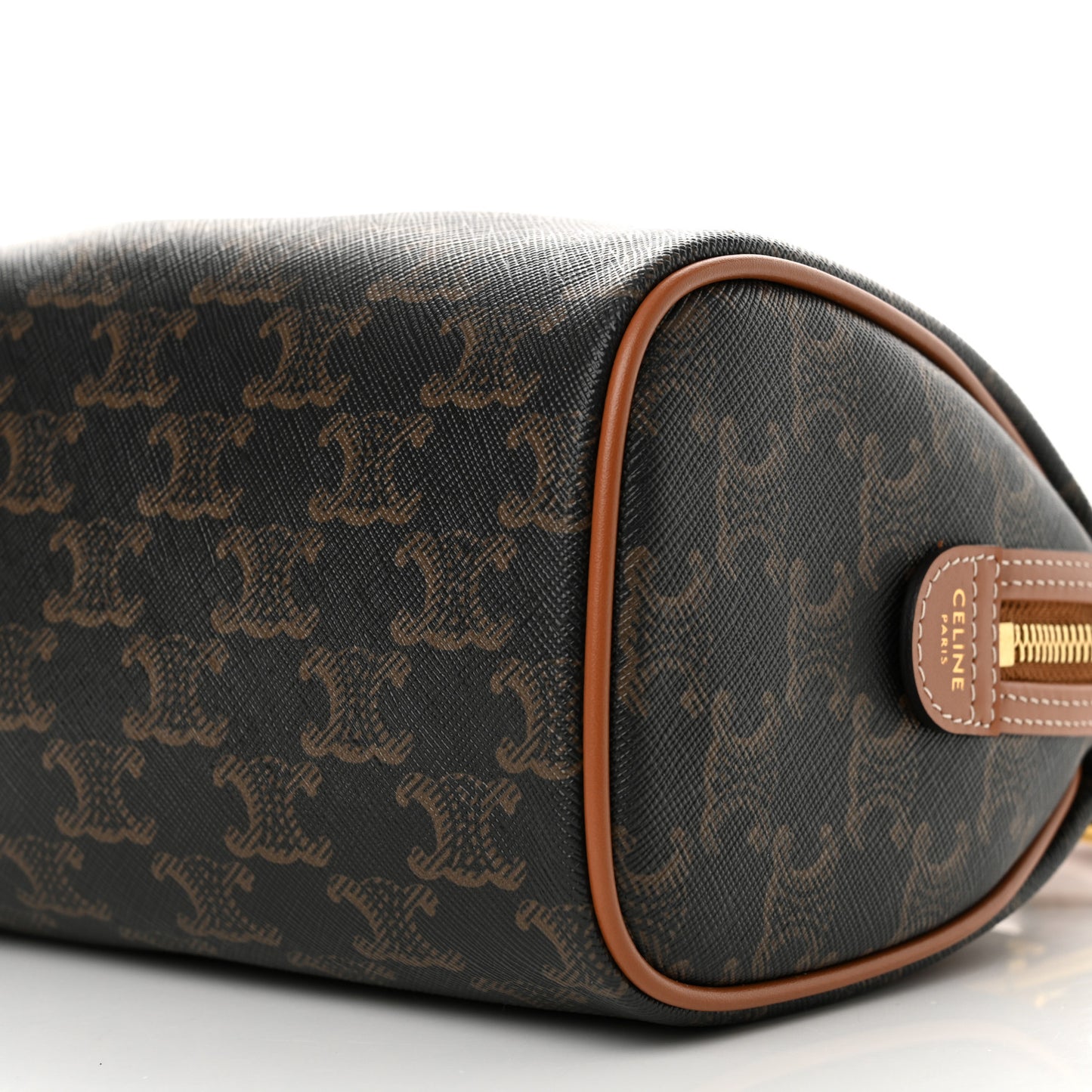 Triomphe Canvas Calfskin Small Boston Bag Tan