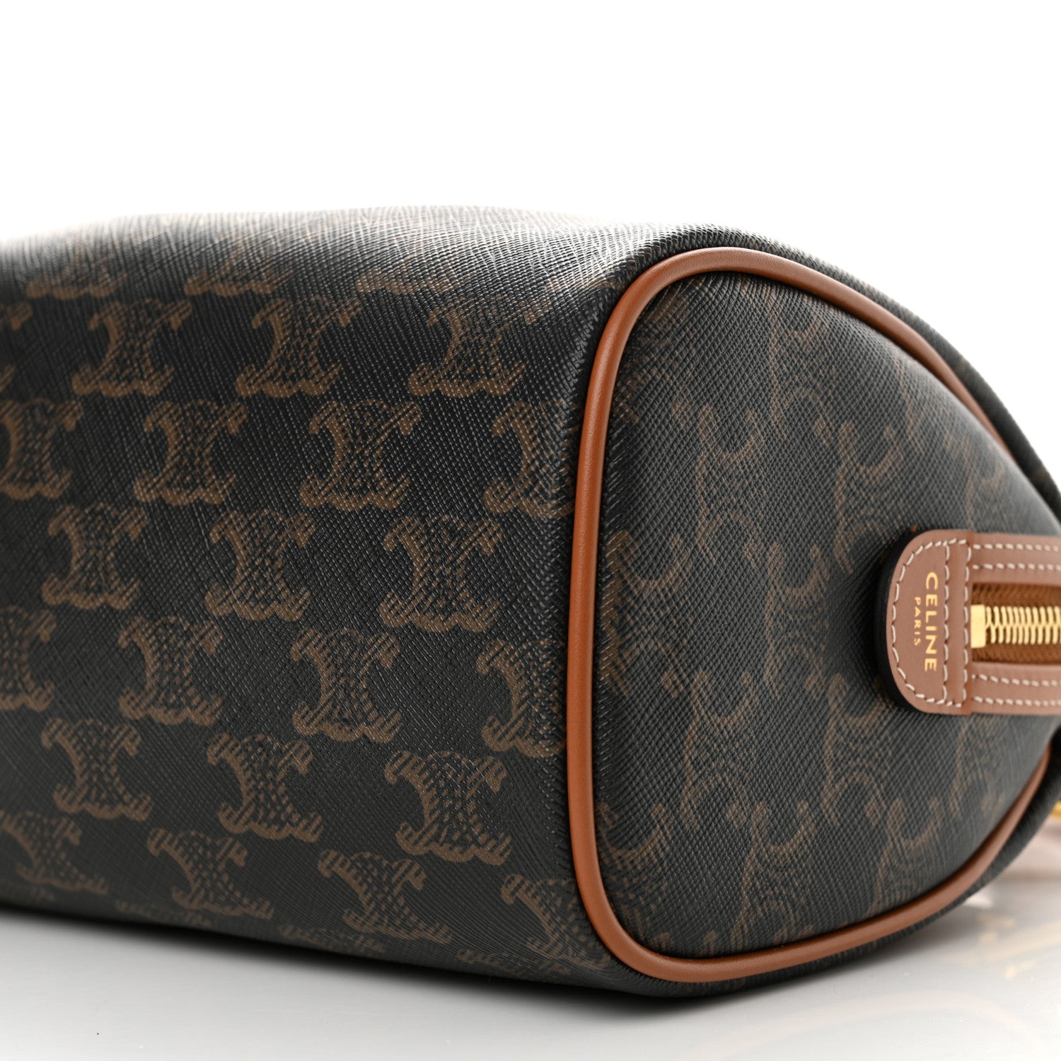 Celine Triomphe Canvas Calfskin Small Boston Bag Tan 11 of 11