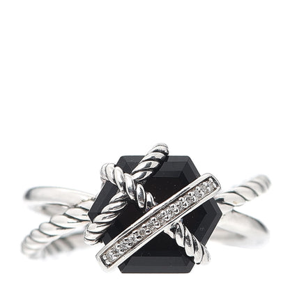 David Yurman Sterling Silver Diamond Black Onyx 10mm Cable Wrap Ring 57 8 1 of 6
