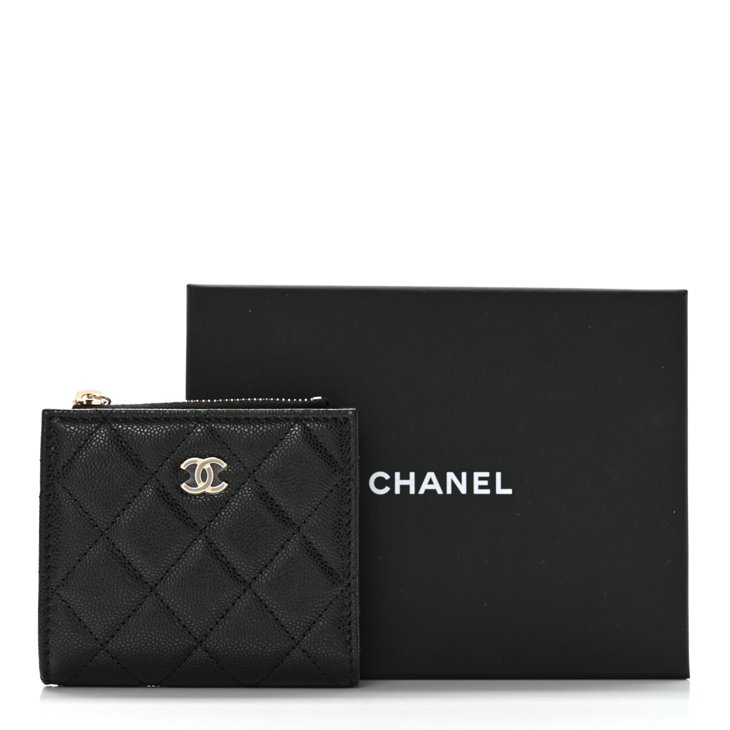 Caviar Quilted CC Zip Compact Wallet Black
