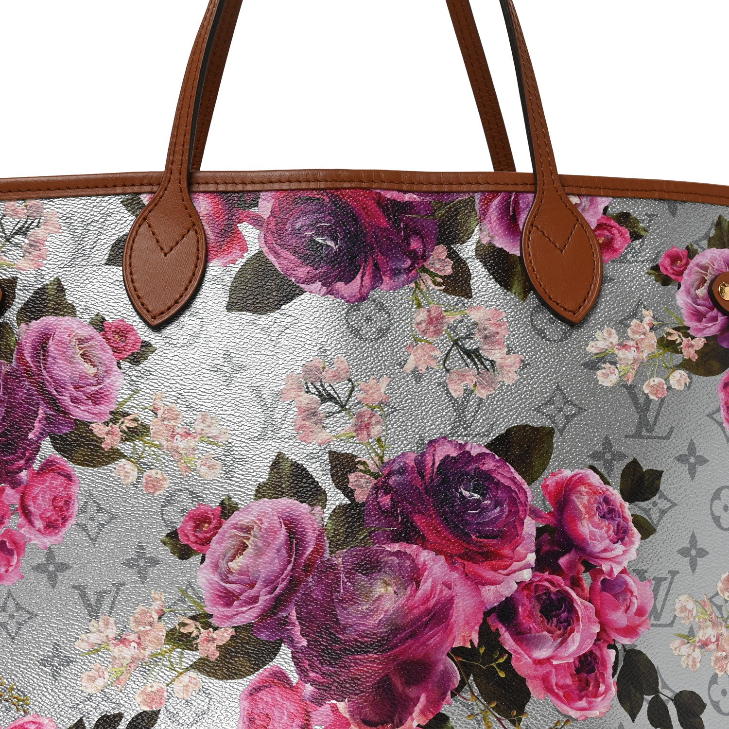 Louis Vuitton Metallic Monogram LV Garden Neverfull MM Silver 8 of 10