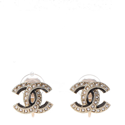 Chanel Enamel Pearl CC Clip On Earrings Light Gold Black 1 of 5