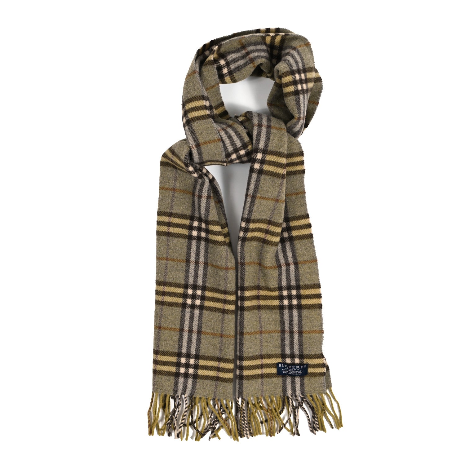 Burberry Lambswool Check Fringe Scarf Green 1 of 3