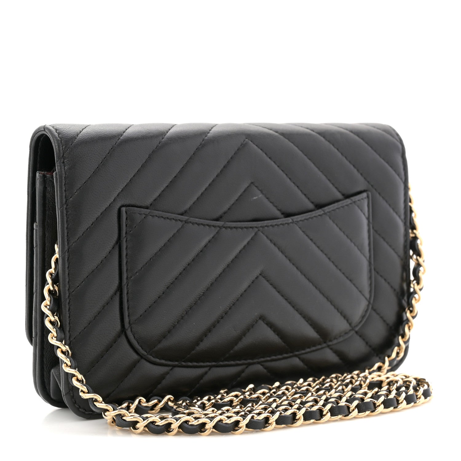 Chanel Lambskin Chevron Quilted Wallet On Chain WOC Black 3 of 12