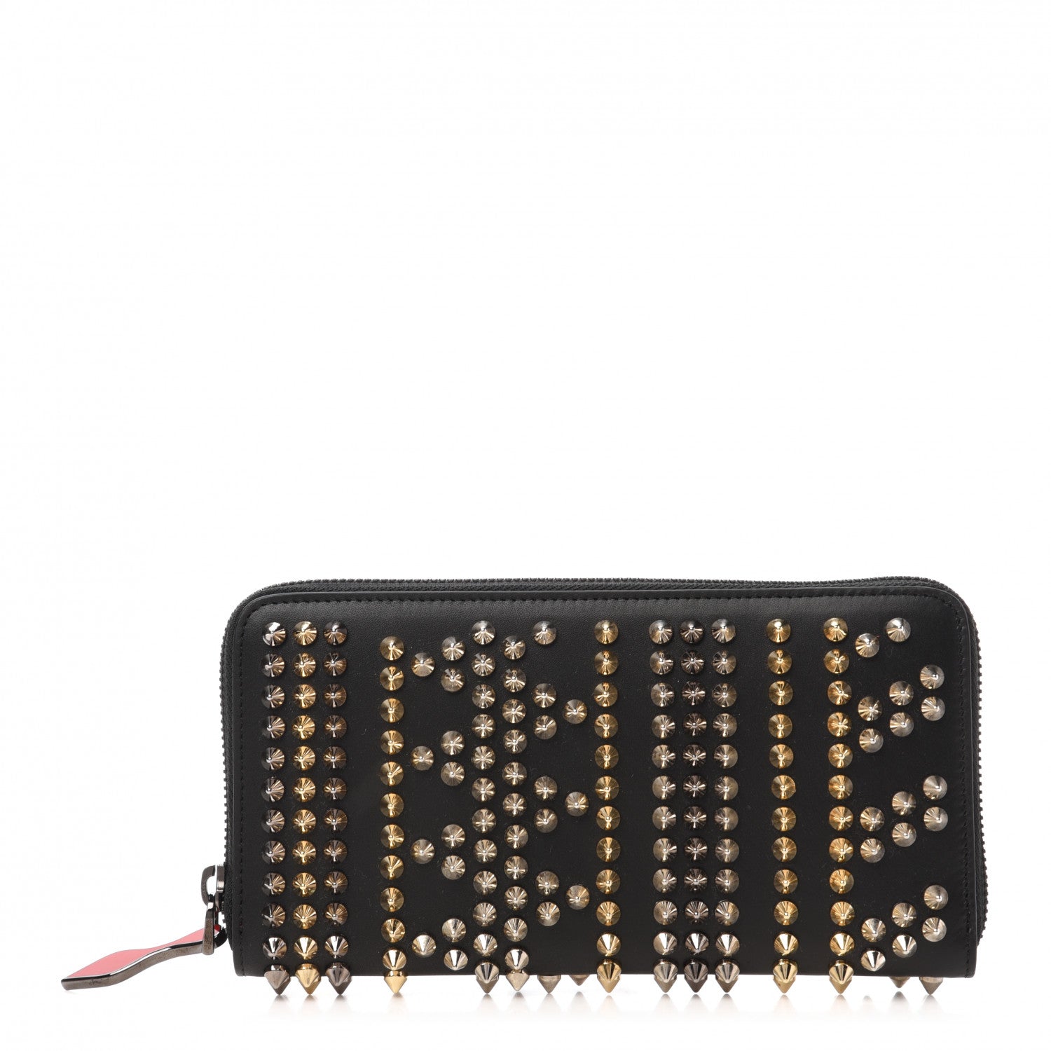 Christian Louboutin Calfskin Mix Chevron Spikes Panettone Zip Around Wallet Black 1 of 9