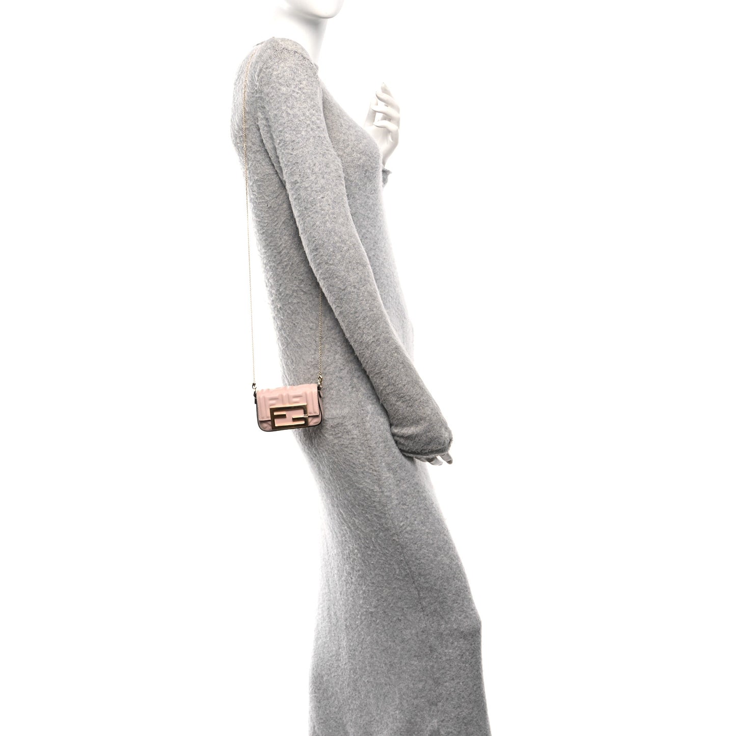 Nappa Matisse FF Embossed Nano Maxi Buckle Baguette Charm Rosa Quarzo
