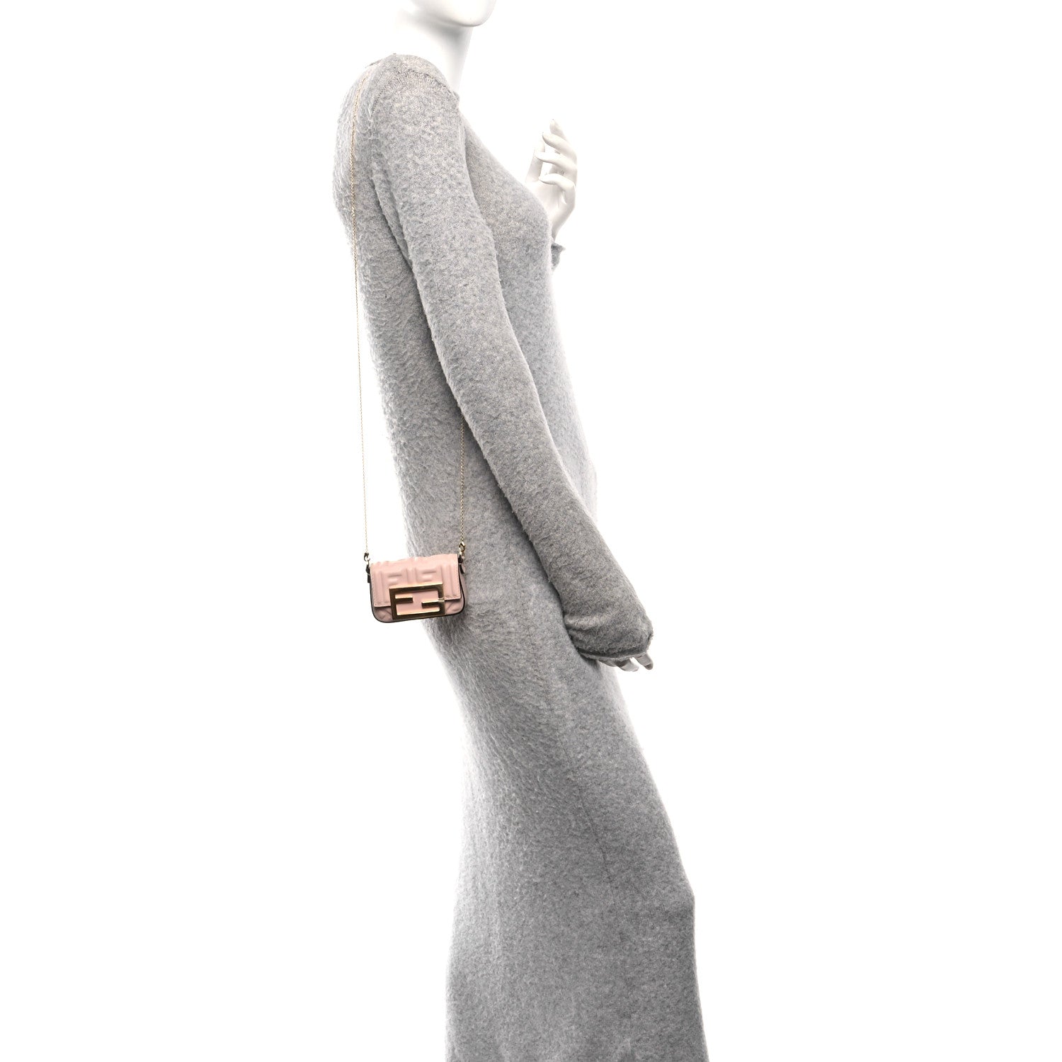 Fendi Nappa Matisse FF Embossed Nano Maxi Buckle Baguette Charm Rosa Quarzo 2 of 9