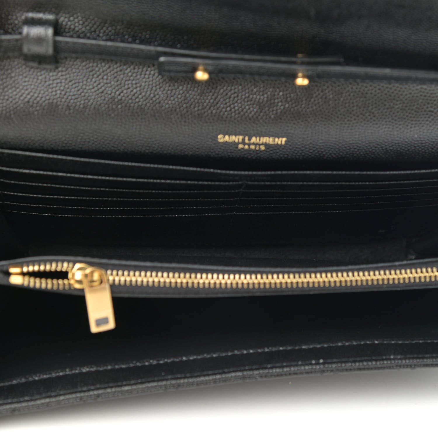 Saint Laurent Grain De Poudre Mixed Matelasse Triquilt Monogram Chain Wallet Black 5 of 11