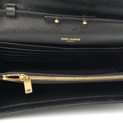 Saint Laurent Grain De Poudre Mixed Matelasse Triquilt Monogram Chain Wallet Black 5 of 11