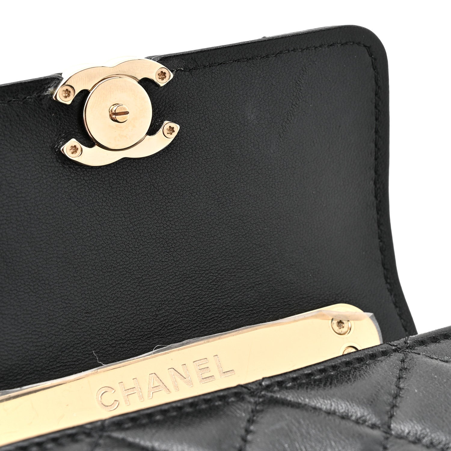 Chanel Lambskin Metal Quilted Top Handle Flap Clutch With Chain Black 11 of 11