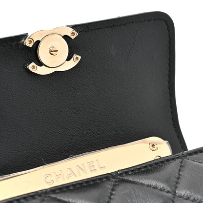 Chanel Lambskin Metal Quilted Top Handle Flap Clutch With Chain Black 11 of 11