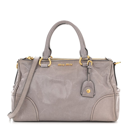 Miu Miu Vitello Shine Top Handle Satchel Peltro 1 of 11
