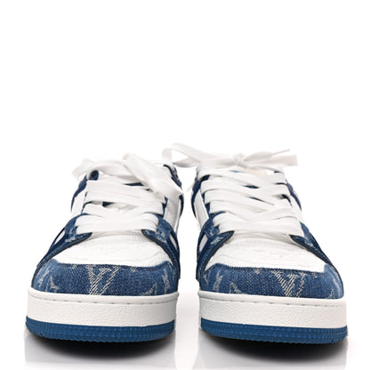 Louis Vuitton Calfskin Embossed Monogram Denim Mens LV Trainer Sneakers 6.5 Blue 2 of 8