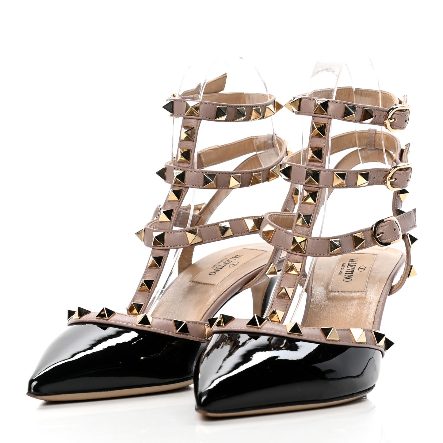 Patent Nappa Rockstud Ankle Strap 65mm Pumps 37 Black Poudre