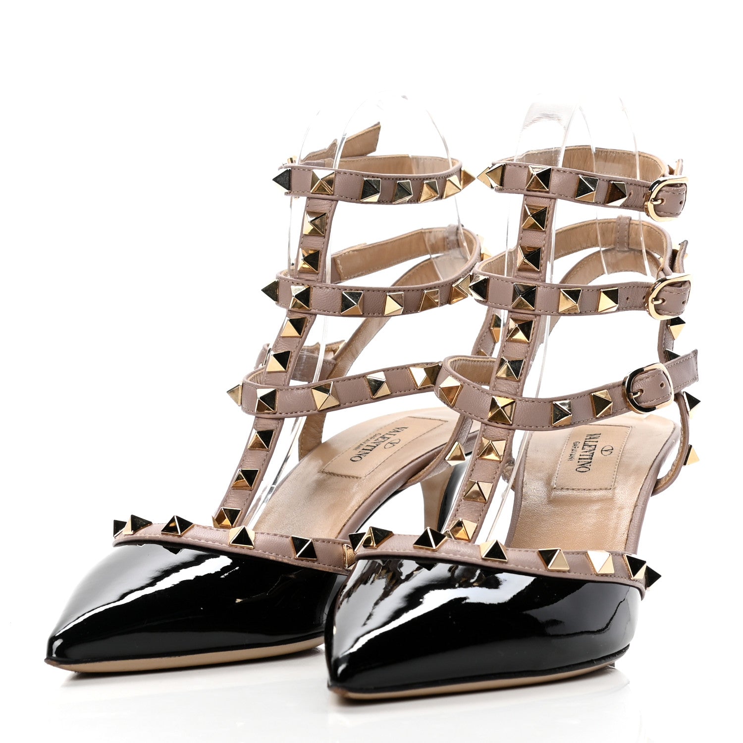 Valentino Garavani Patent Nappa Rockstud Ankle Strap 65mm Pumps 37 Black Poudre 3 of 9