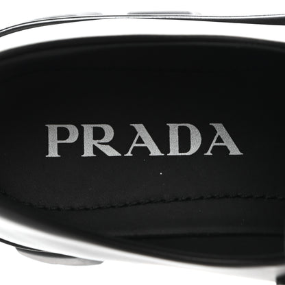 Prada Spazzolato Rois Metal Triangle Logo Monolith 55mm Loafers 37 Black 7 of 8