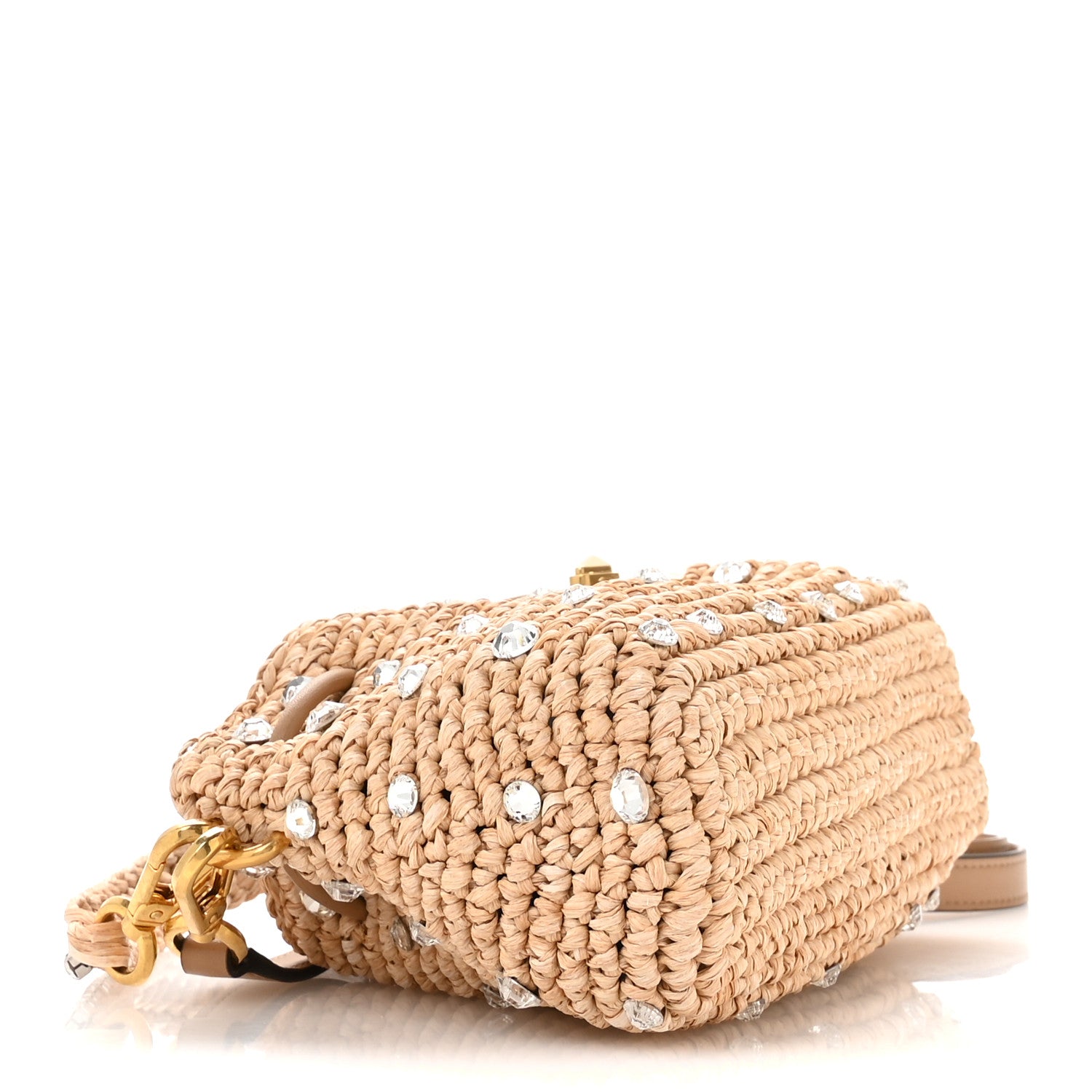 Jimmy Choo Raffia Woven Crystal Small Cinch Bag Natural 4 of 11
