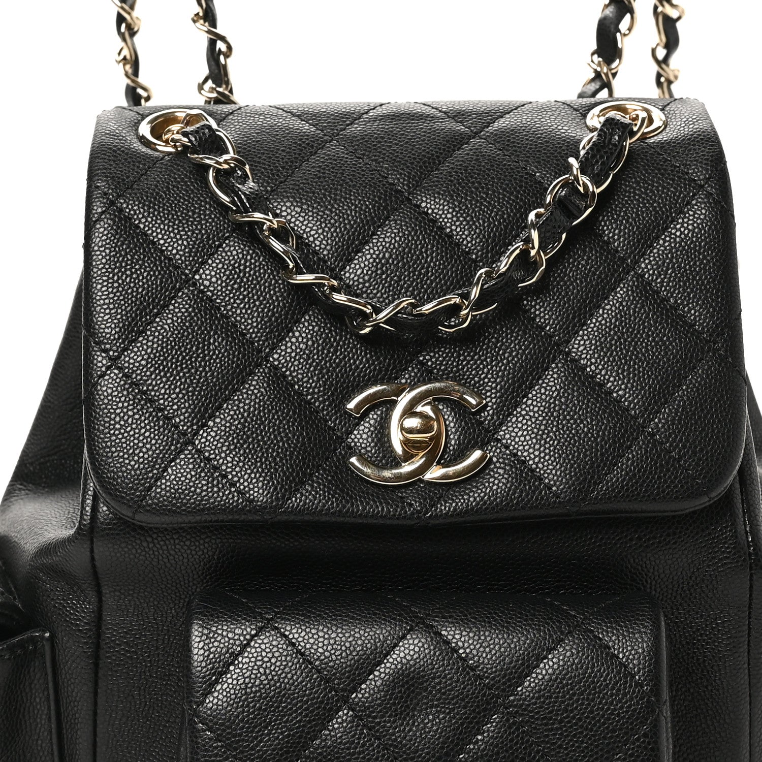 Chanel Shiny Caviar Quilted Small Pockets Drawstring Backpack Black 8 of 10