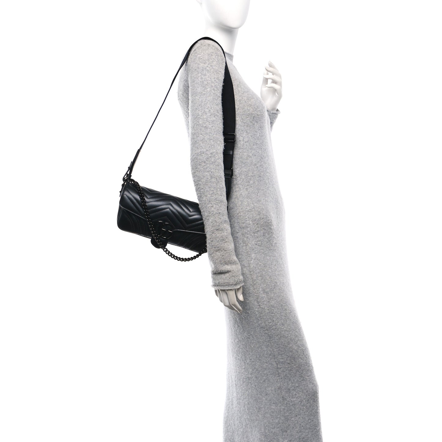 Calfskin Matelasse Monochrome GG Marmont Crossbody Shoulder Bag Black