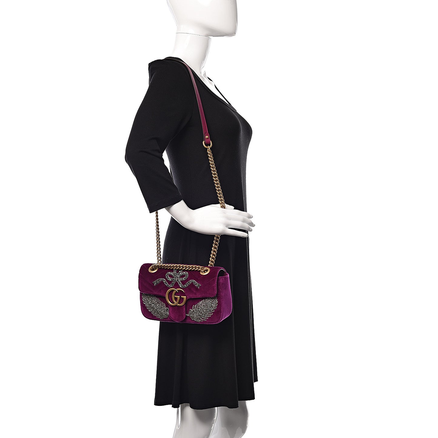 Velvet Matelasse Embroidered Mini GG Marmont Shoulder Bag Bordeaux
