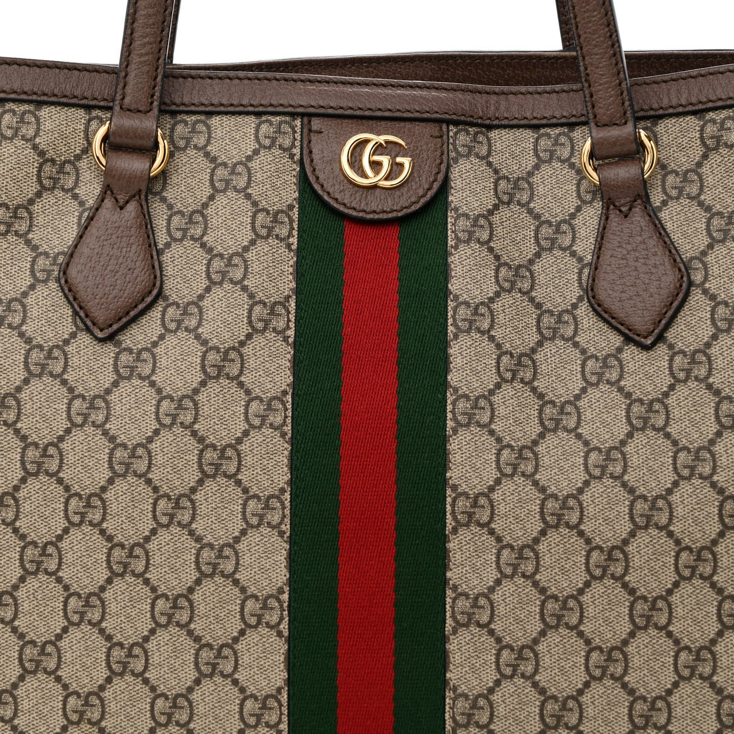 GG Supreme Monogram Textured Calfskin Web Medium Ophidia Shopping Tote Beige Ebony New Acero