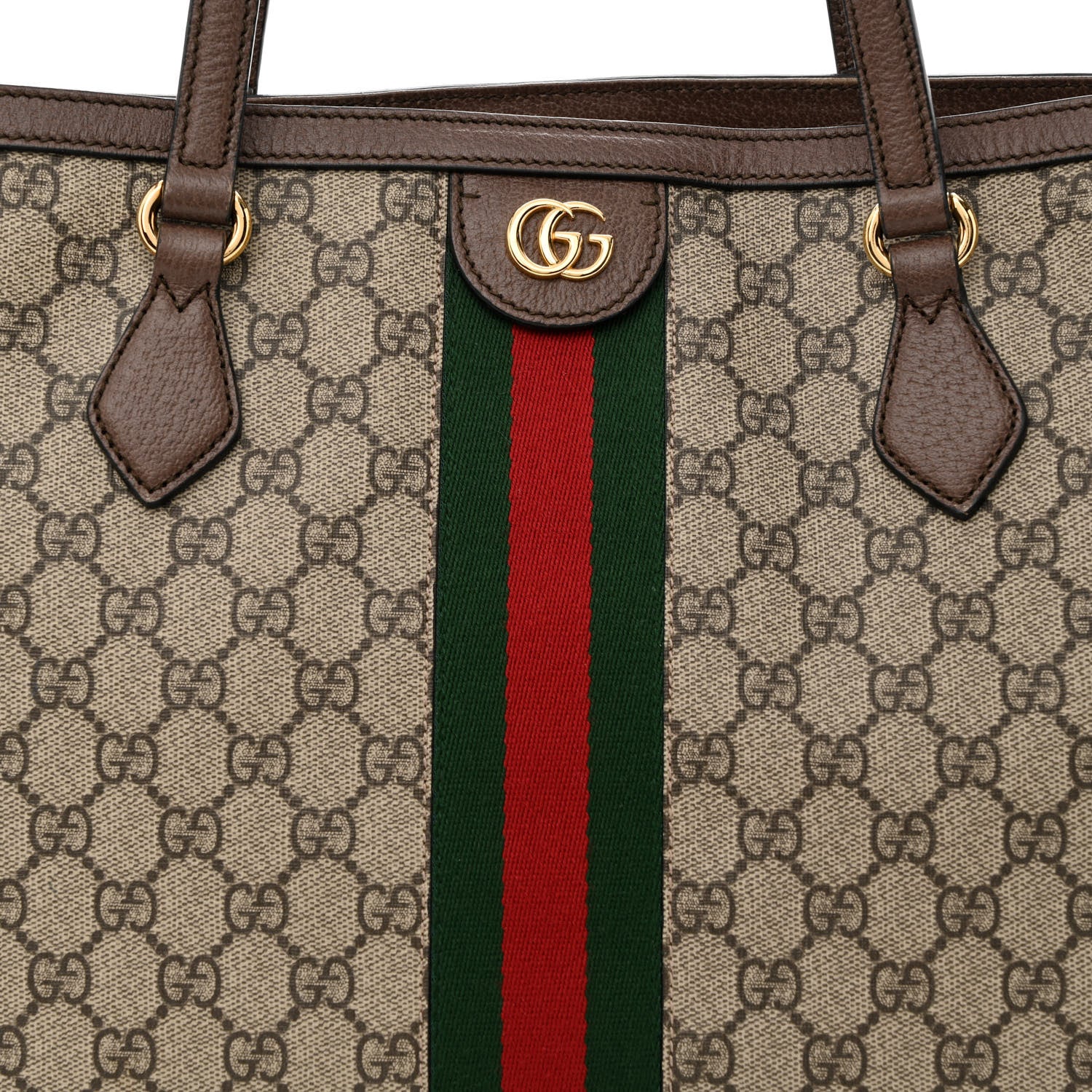 Gucci GG Supreme Monogram Textured Calfskin Web Medium Ophidia Shopping Tote Beige Ebony New Acero 8 of 13