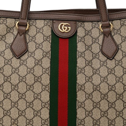 Gucci GG Supreme Monogram Textured Calfskin Web Medium Ophidia Shopping Tote Beige Ebony New Acero 8 of 13