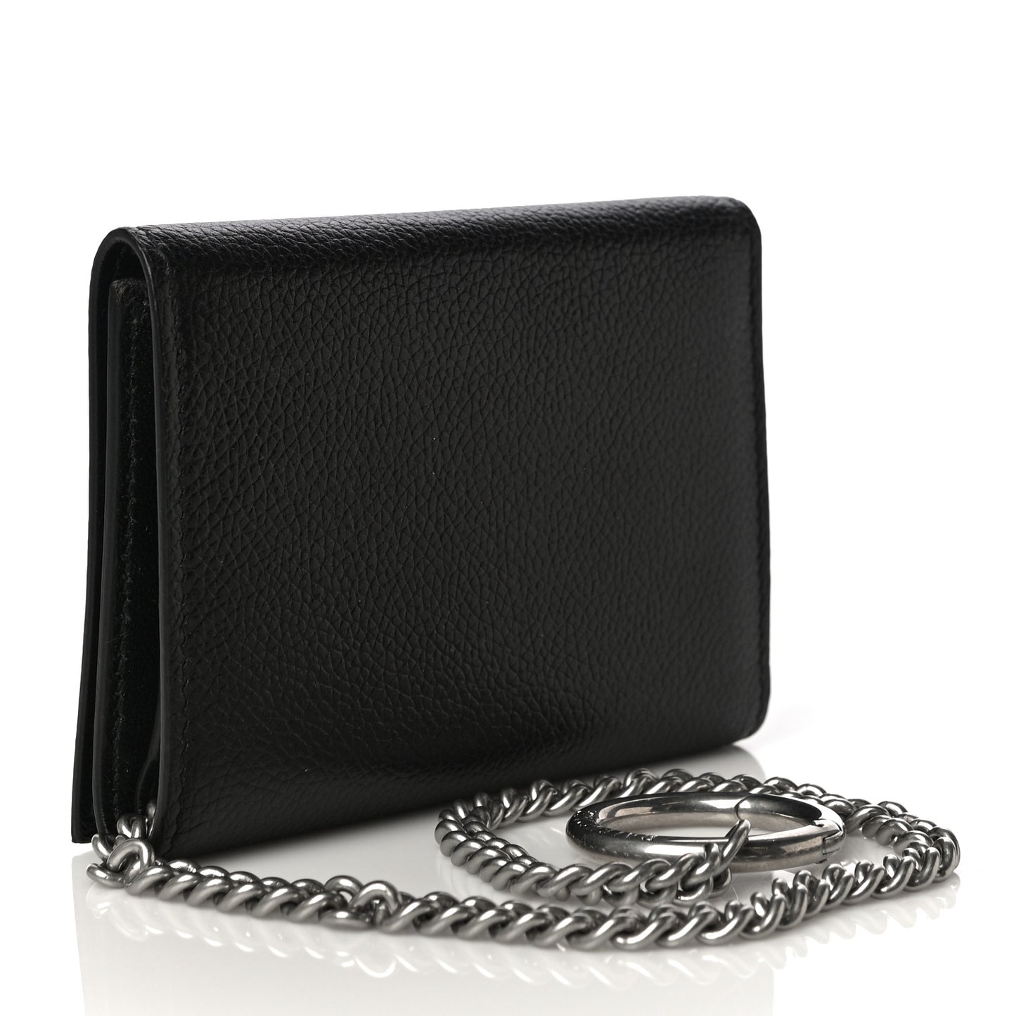 Grained Calfskin Logo Cash Chain Wallet Black White