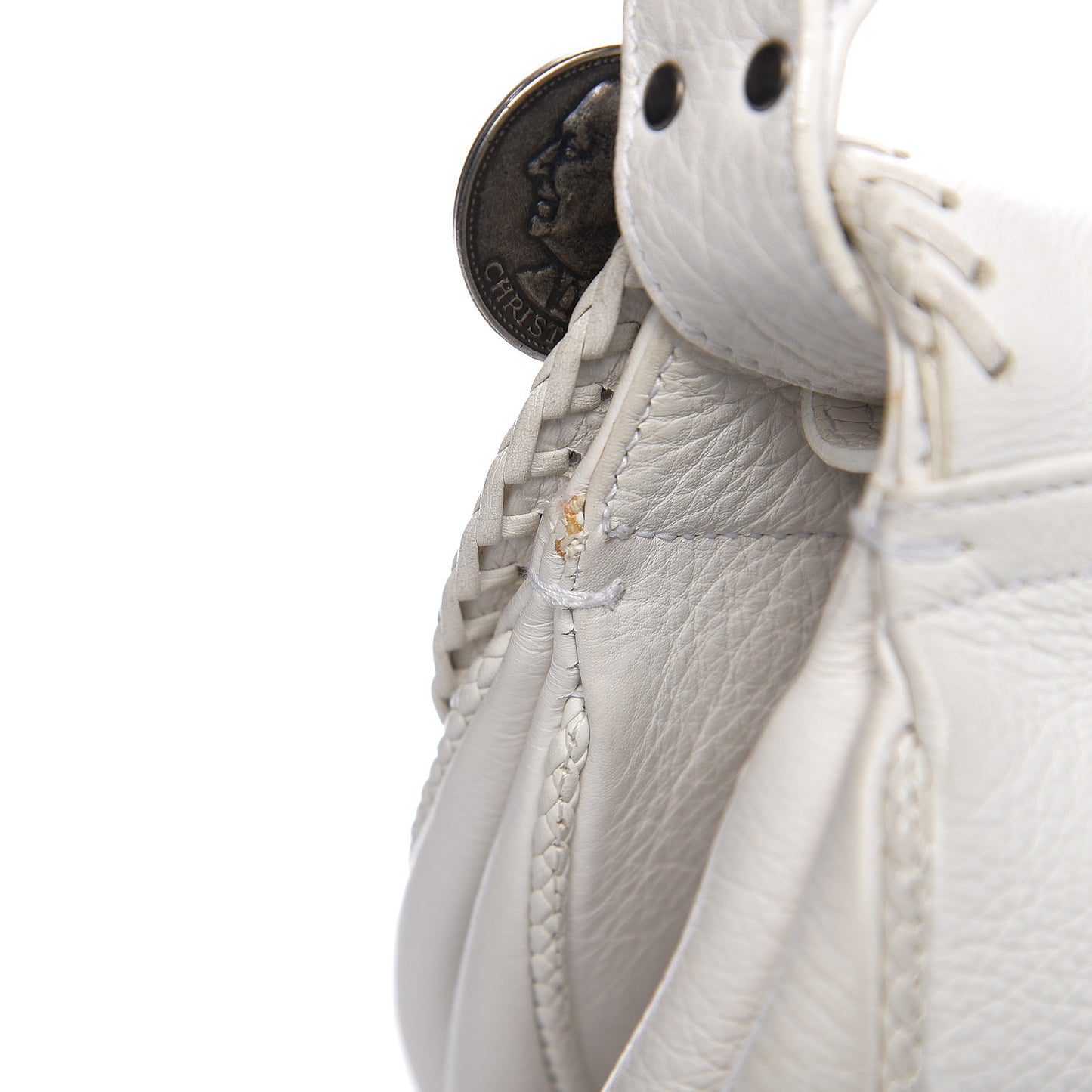 Calfskin Charms Whipstitch Gaucho Double Saddle Bag White